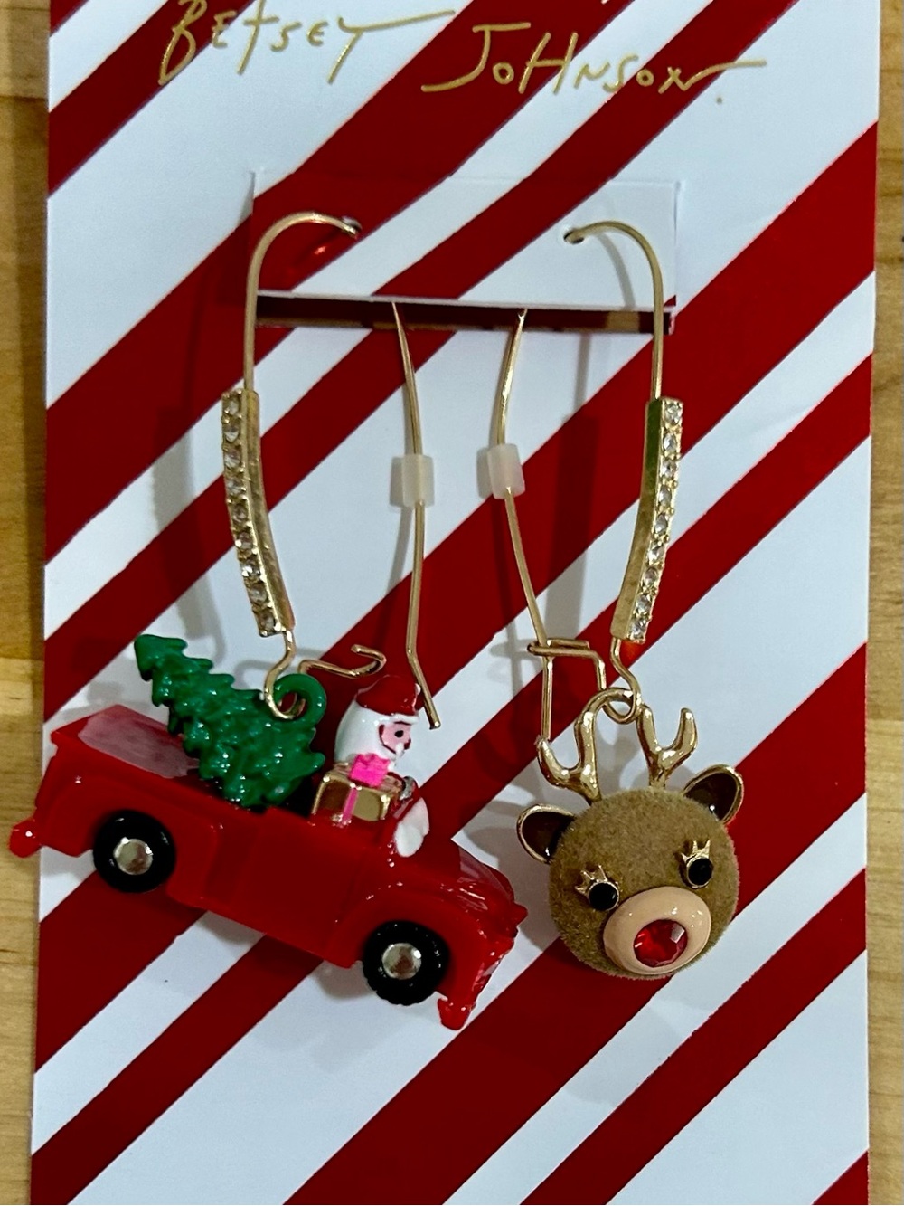 Betsey Johnson Jingle Bell Bling Mismatched Drop Christmas Dangle Earrings Santa